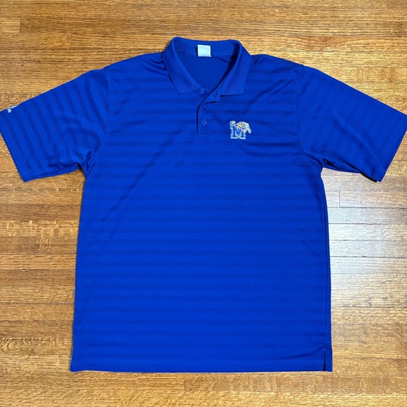 Adidas Golf Polo Shirt Mens Large University of Memphis Tigers Blue Striped - Picture 1 of 11